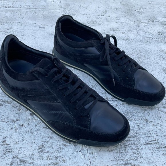 Ermenegildo Zegna Men Shoes Black Suede Navy Leather Sneaker Made in Italy 9.5US - Picture 2 of 11